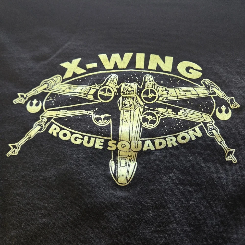 Vintage Star Wars T Shirt Boys XL Black Rogue Squadron X-Wing Tie Fighter AOP